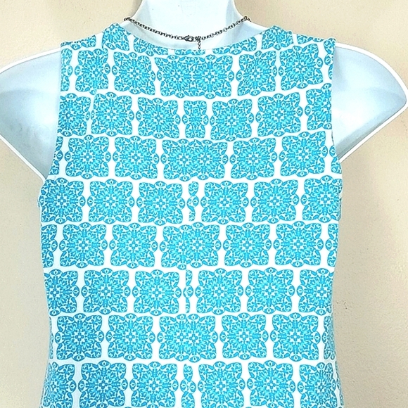 Counting Daisies Girls Sundress Blue Geometric Print Orange Embroidered Mini 12 - Picture 6 of 7